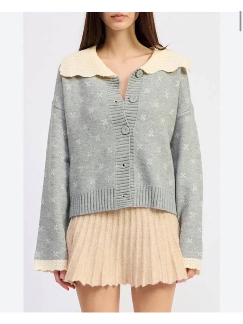 JACQUIE THE LABEL Anthropologie Georgia Cardigan scalloped Peter Pan Collar M